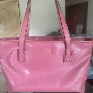 Authentic Gucci Shiny Pink Embossed Tote Bag